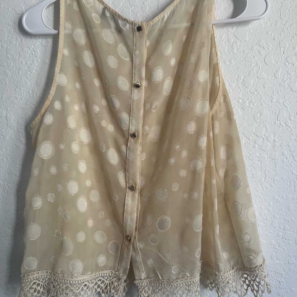 FINAL PRICE Astr Cream Polka Dot Lace Hem Blouse - Picture 4 of 5